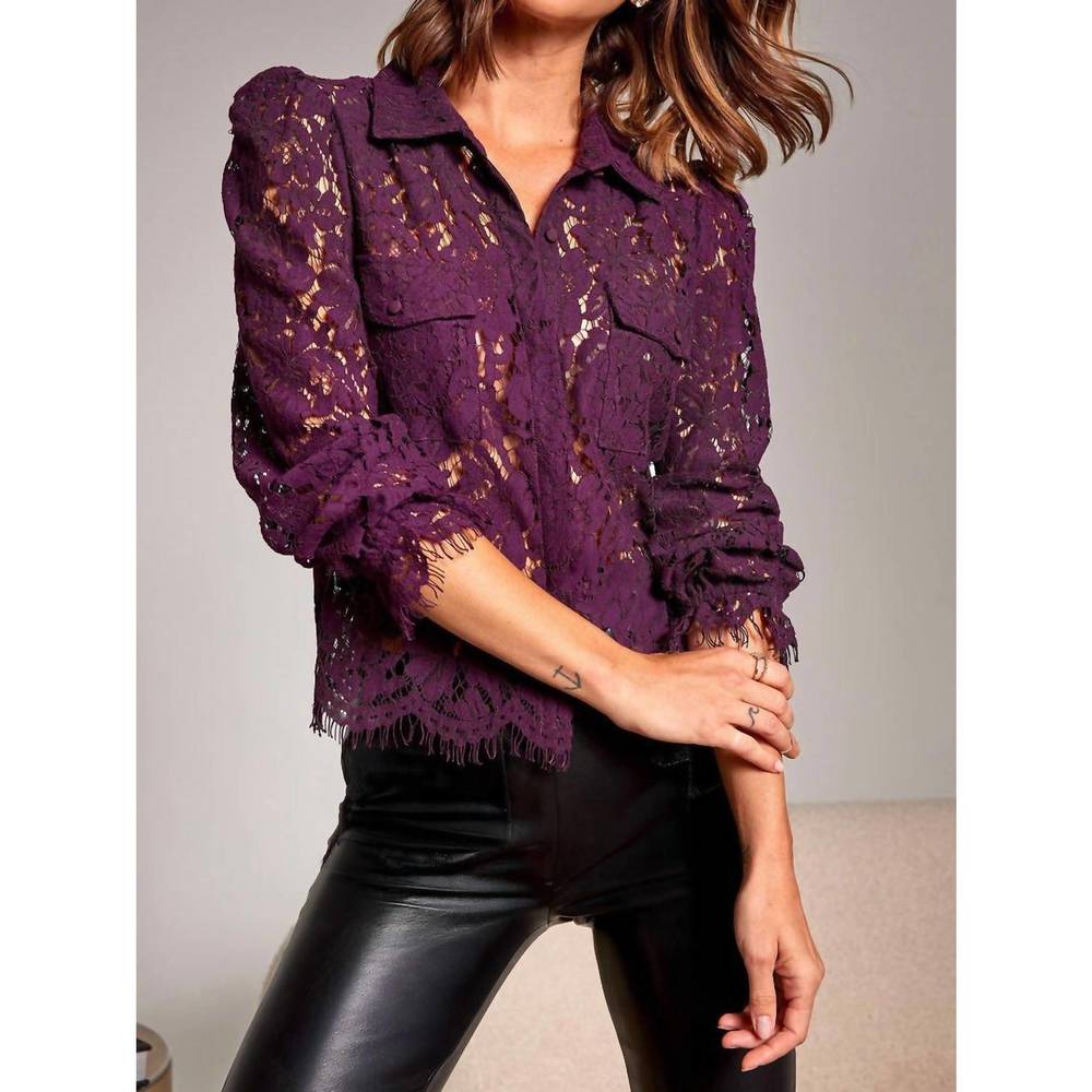 Generation Love Plum Lace Button-Up Blouse
